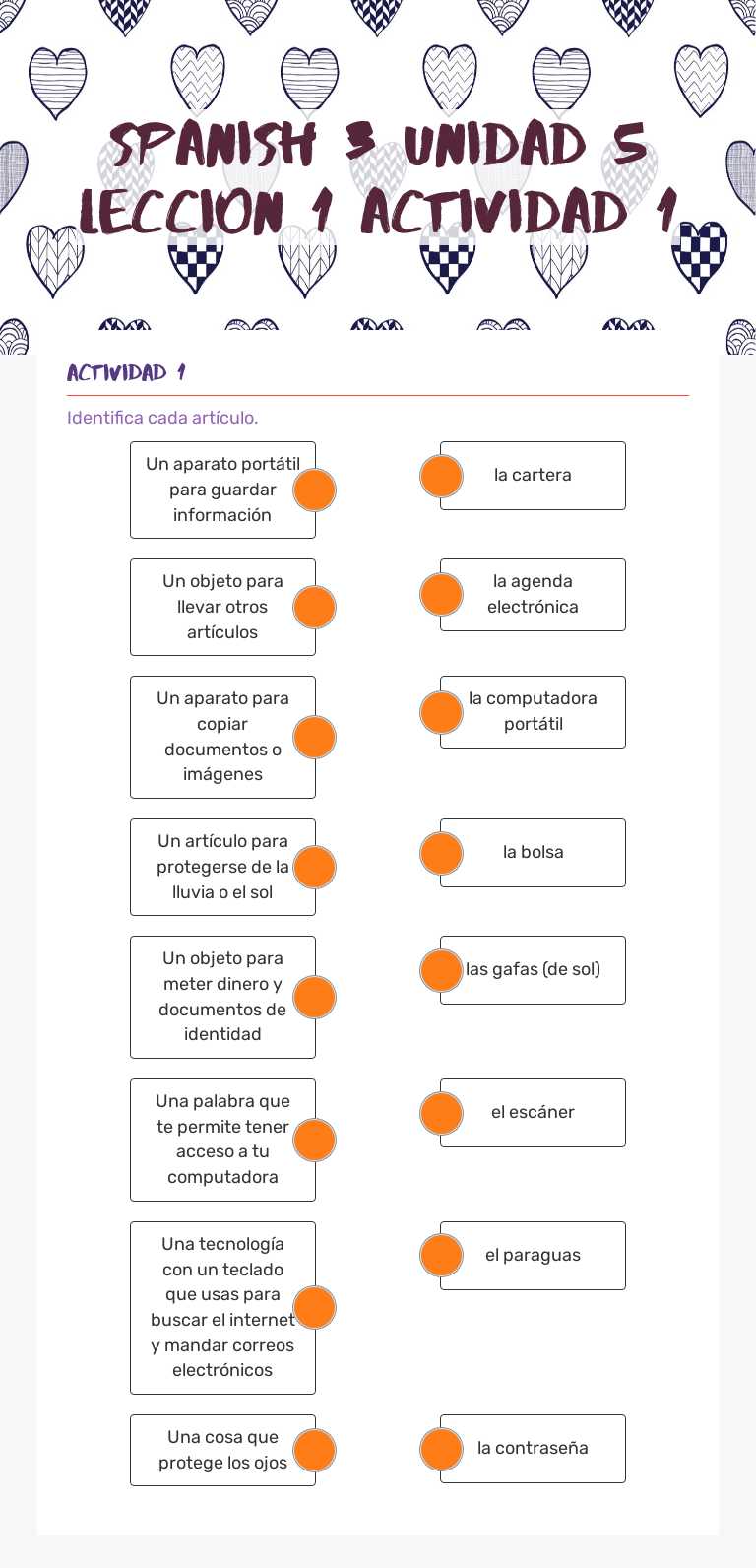 Spanish 3 Unidad 5 leccion 1 Actividad 1 Grade 10 worksheet preview