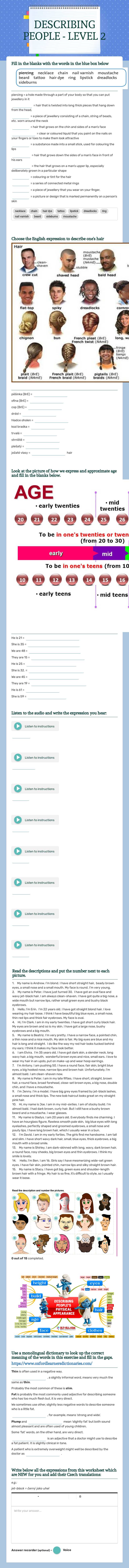 DESCRIBING PEOPLE - LEVEL 2 Grade 10 worksheet preview