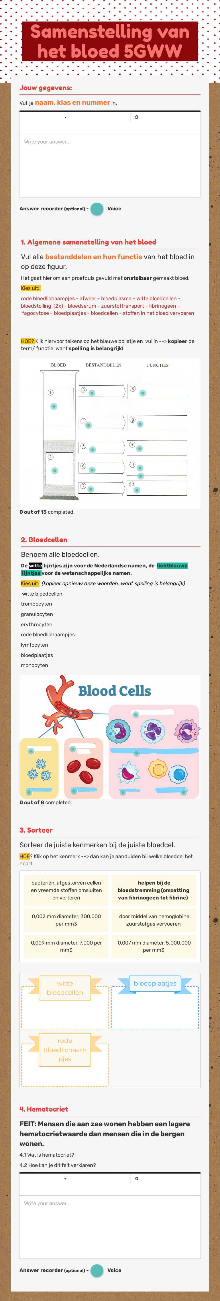 Samenstelling van het bloed 5GWW worksheet preview image