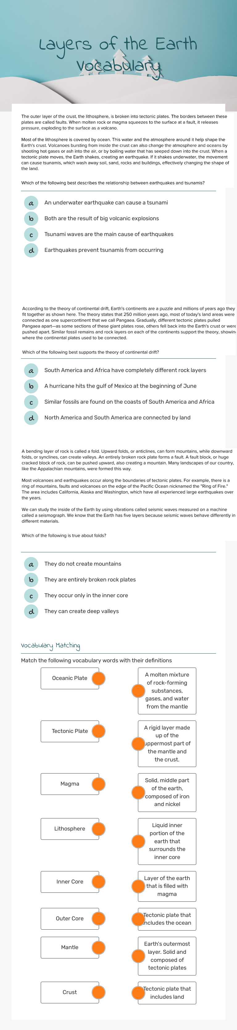 Layers of the Earth Vocabulary worksheet preview image
