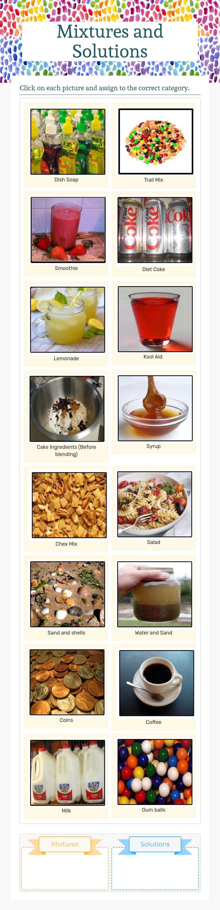 Mixtures and Solutions worksheet preview image