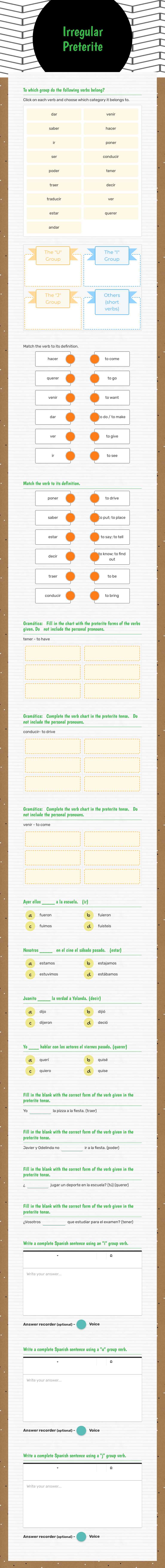 Irregular Preterite worksheet preview image