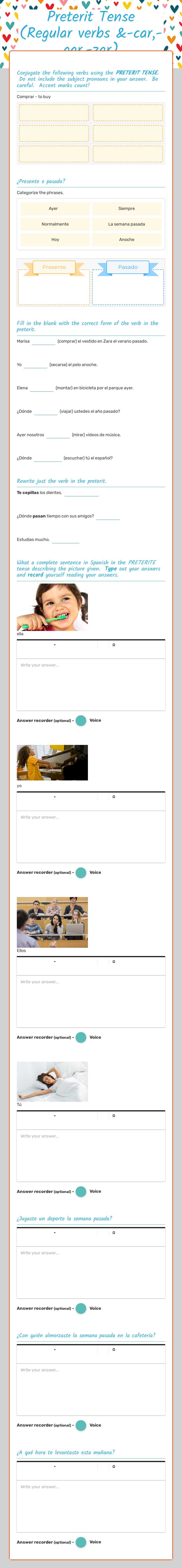 Preterit Tense (Regular verbs &-car,-gar,-zar) worksheet preview image