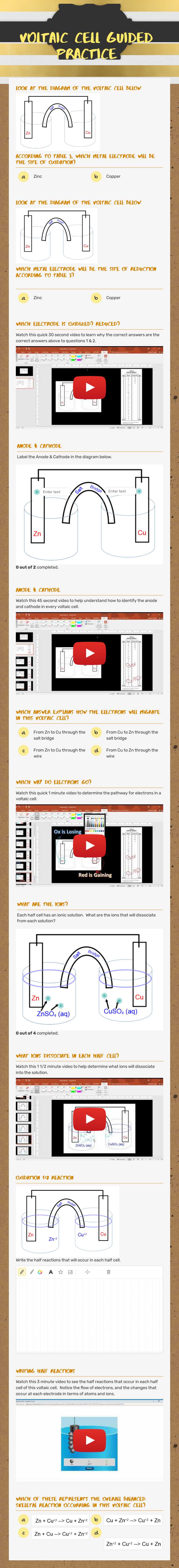 Voltaic Cell Guided Practice worksheet preview image