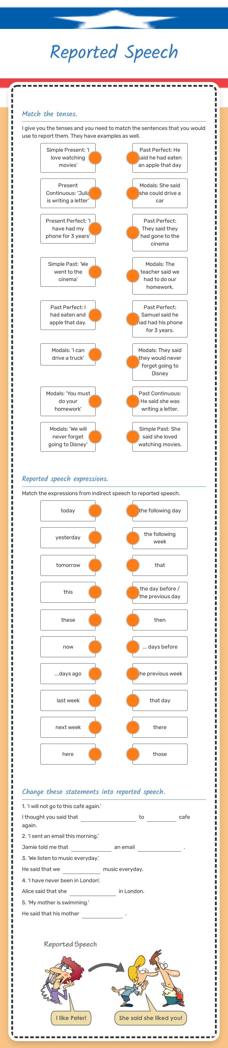 Reported Speech Grade 10 worksheet preview