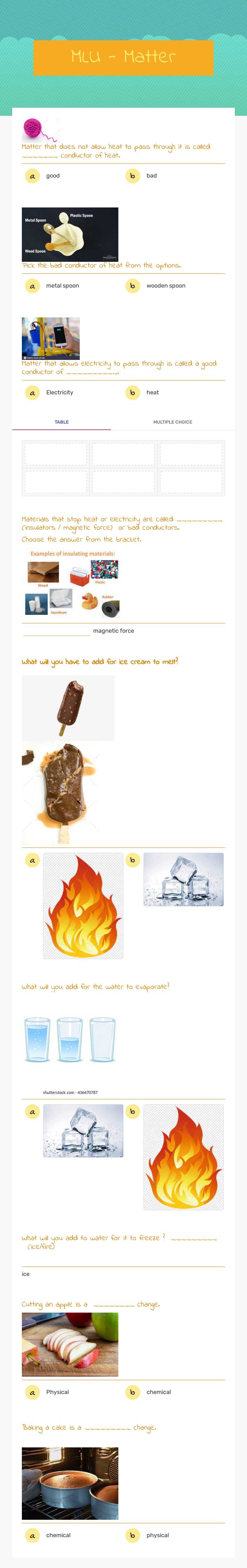 MLU - Matter worksheet preview image