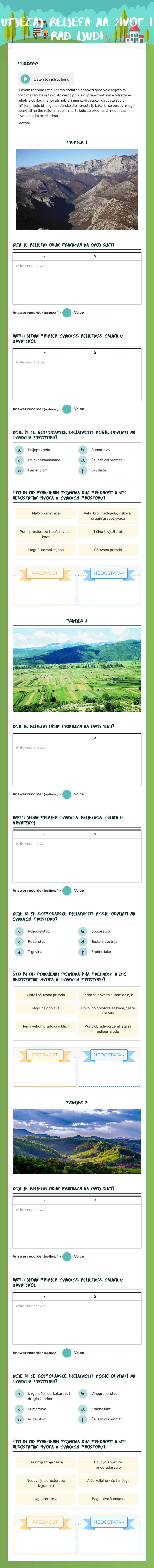 Utjecaj reljefa na 
život i rad ljudi worksheet preview image