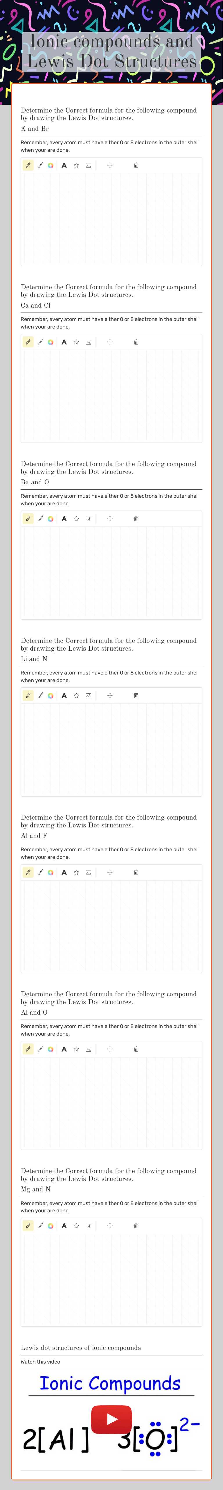 Ionic compounds and Lewis Dot Structures worksheet preview image