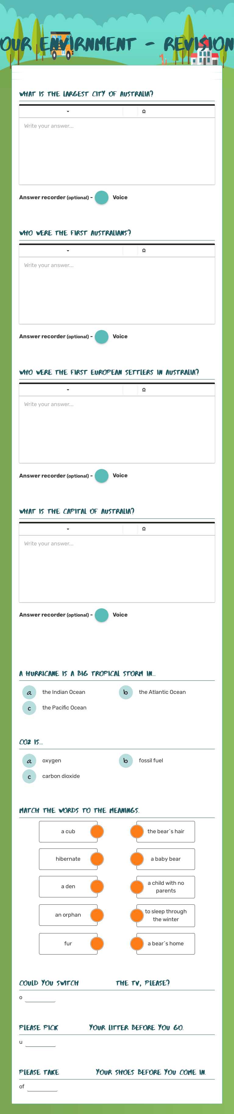 our envirnment - revision worksheet preview image
