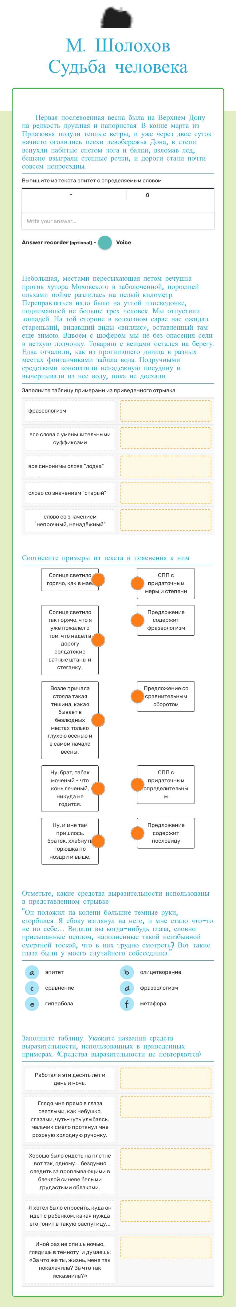 М. Шолохов Судьба человека worksheet preview image