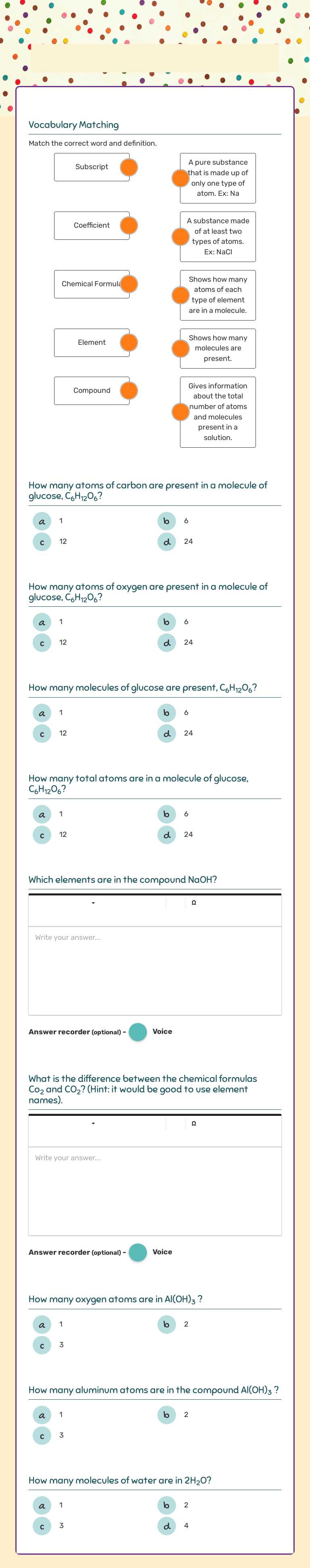 Chemical Formulas 
     and      Counting Atoms Grade 8 worksheet preview