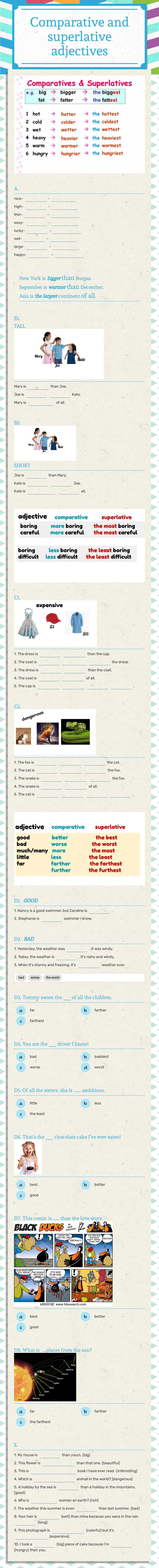 Comparative and Superlative Adjectives worksheet preview image