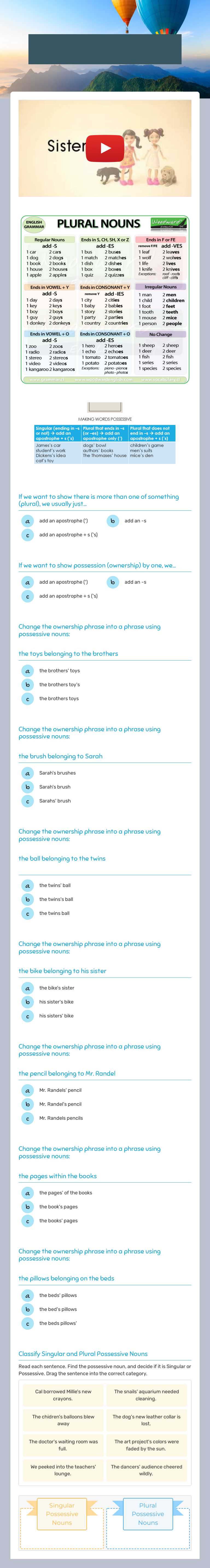 Plurals versus Showing Possession Grade 6 worksheet preview