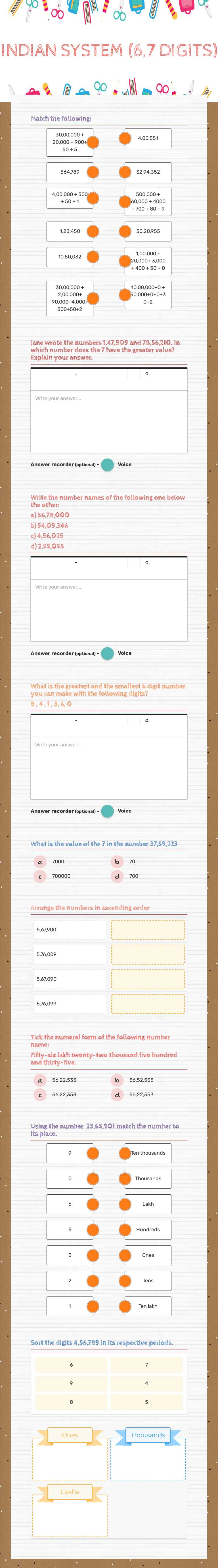 INDIAN SYSTEM (6,7 DIGITS) Grade 4 worksheet preview