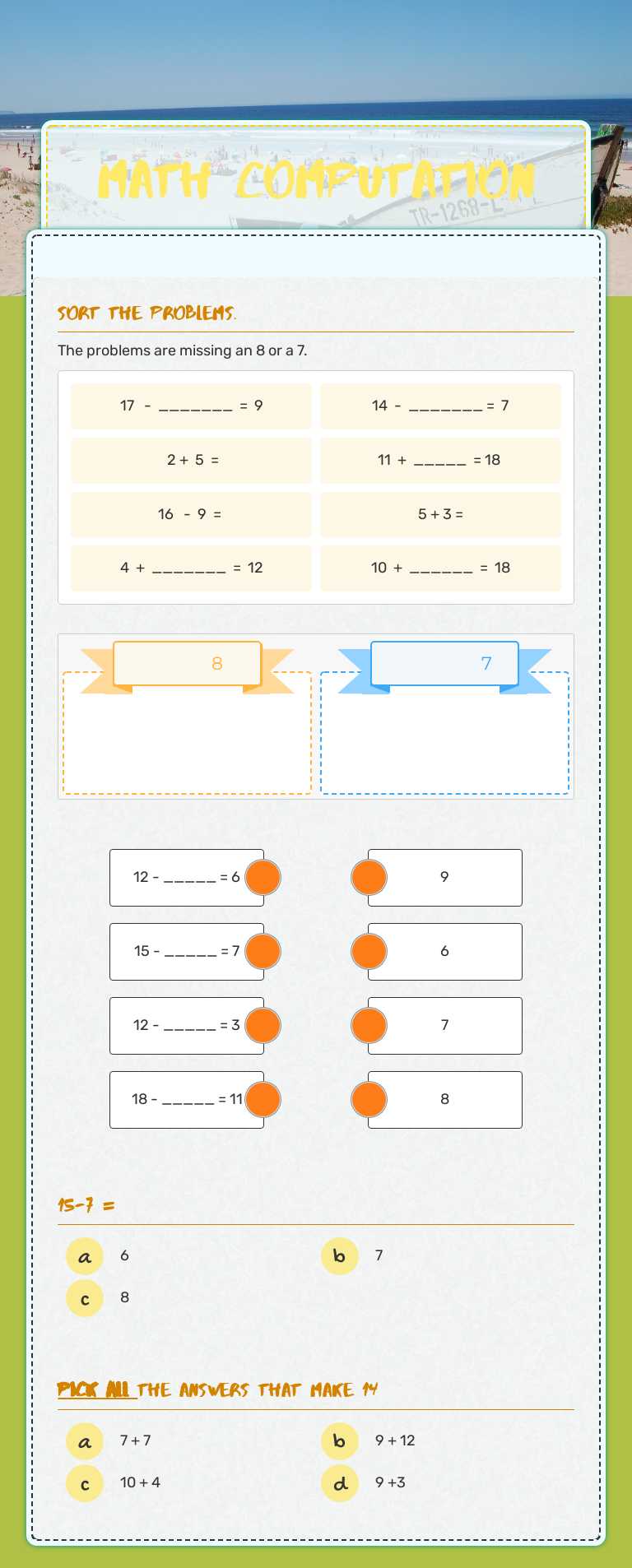 Math Computation Grade 1 worksheet preview