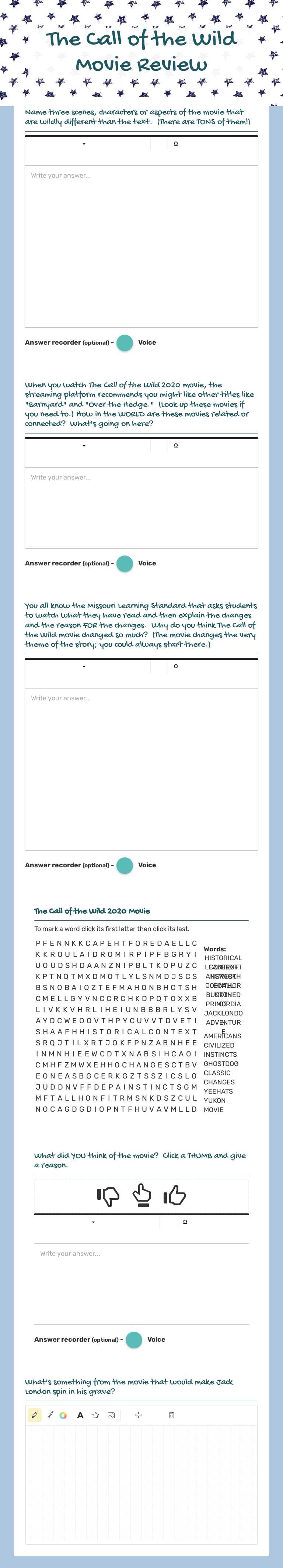 The Call of the Wild Movie Review worksheet preview image