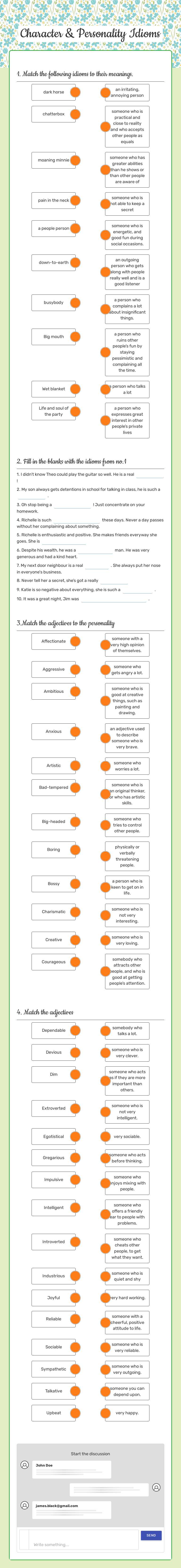 Character & Personality Idioms worksheet preview image