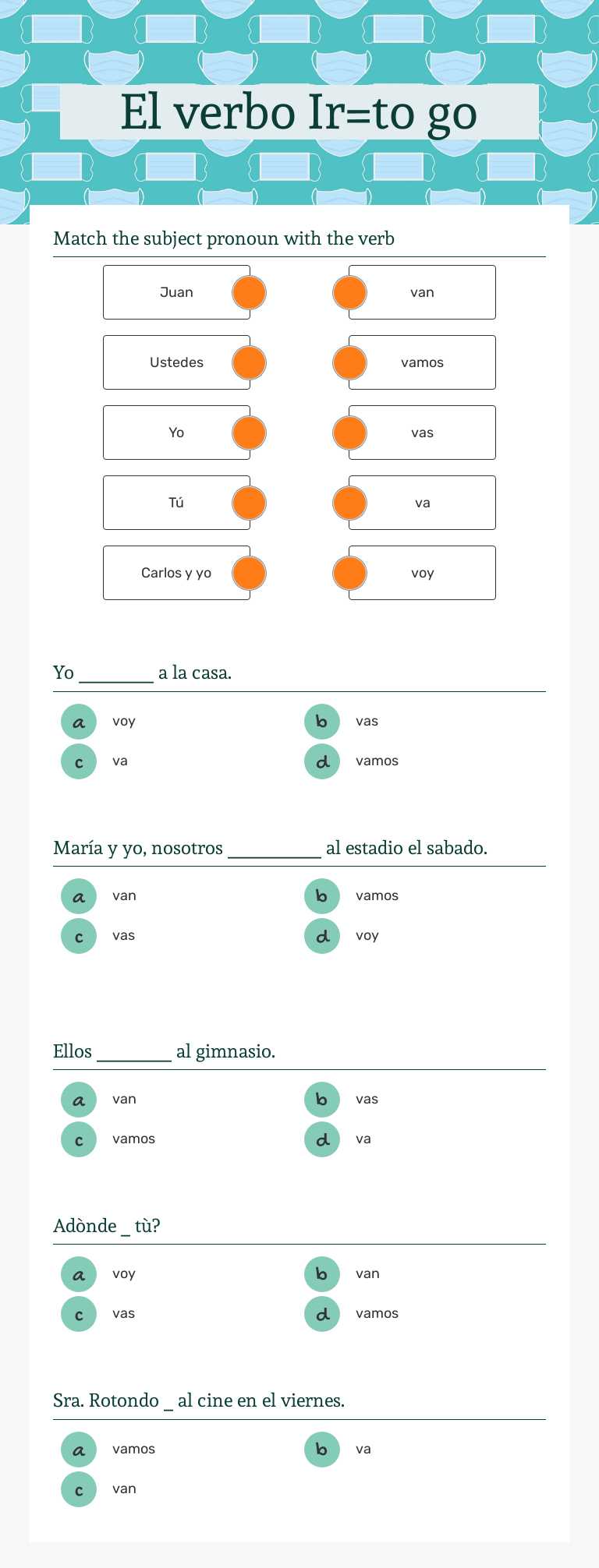 El verbo Ir=to go worksheet preview image