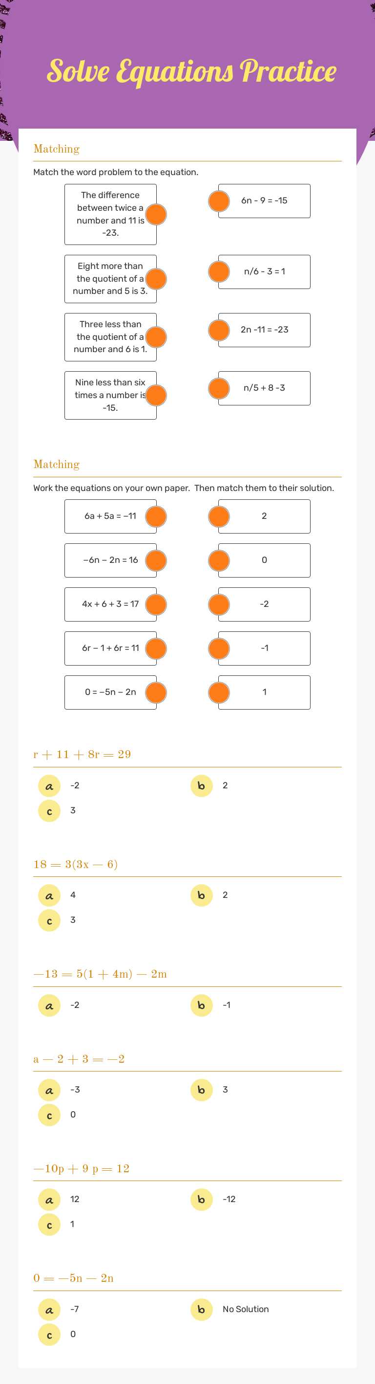 Solve
Equations 
Practice worksheet preview image