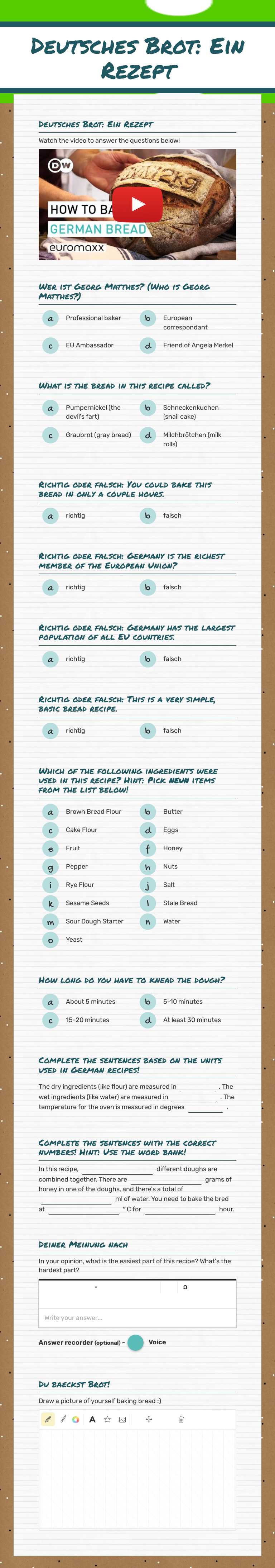 Deutsches Brot: Ein Rezept worksheet preview image