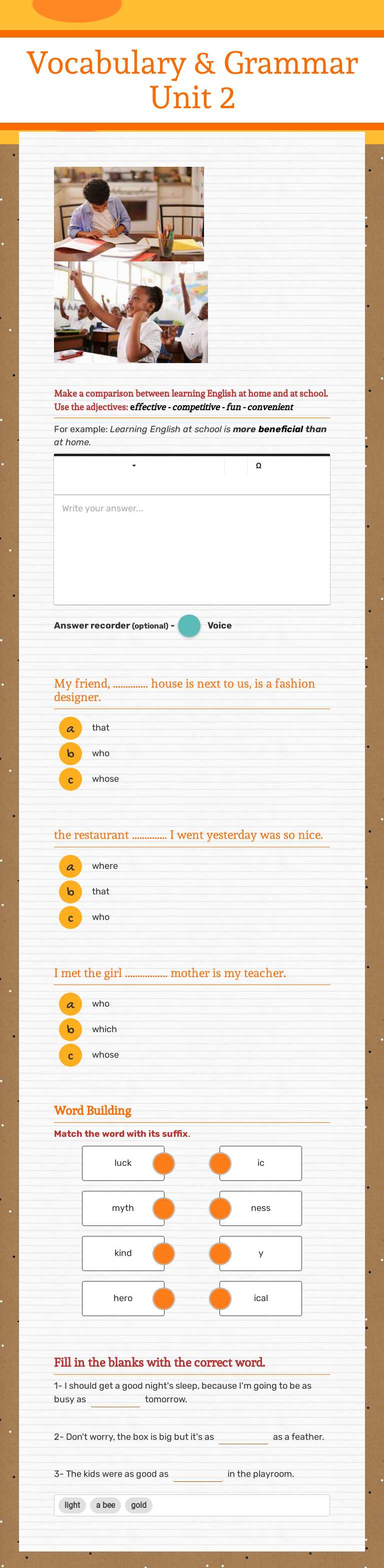 Vocabulary & Grammar Unit 2 worksheet preview image