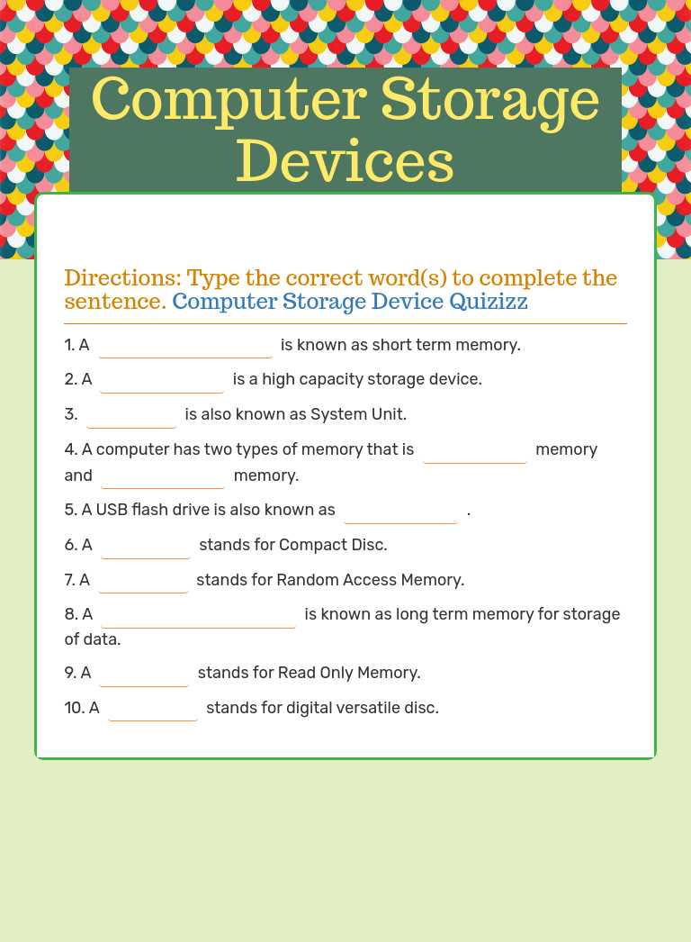 Computer Storage Devices worksheet preview image