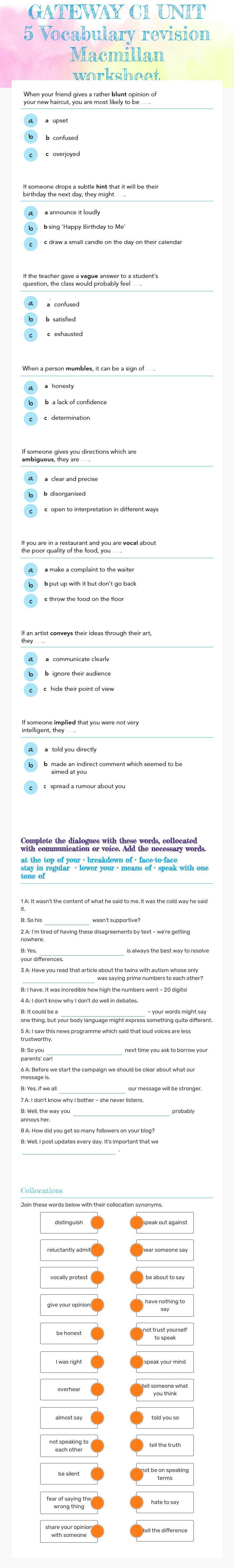 GATEWAY C1 UNIT 5 Vocabulary revision   Macmillan worksheet worksheet preview image