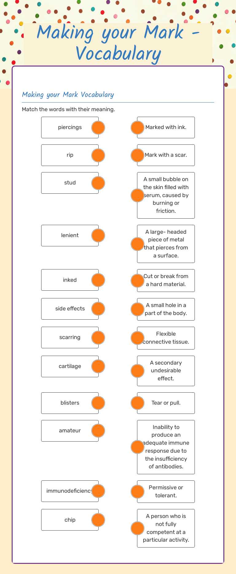 Making your Mark -Vocabulary worksheet preview image