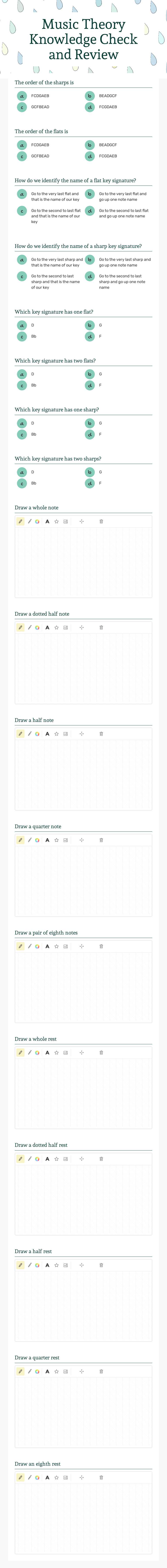 Music Theory Knowledge Check and Review worksheet preview image