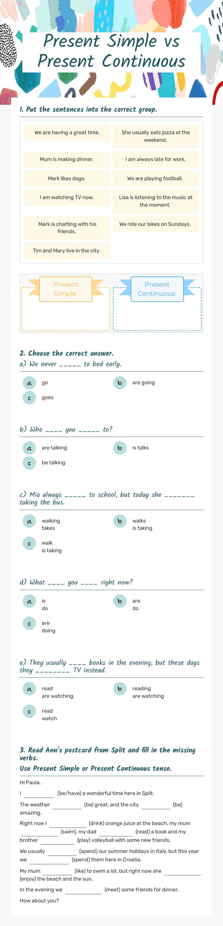 Present Simple    
vs Present Continuous worksheet preview image