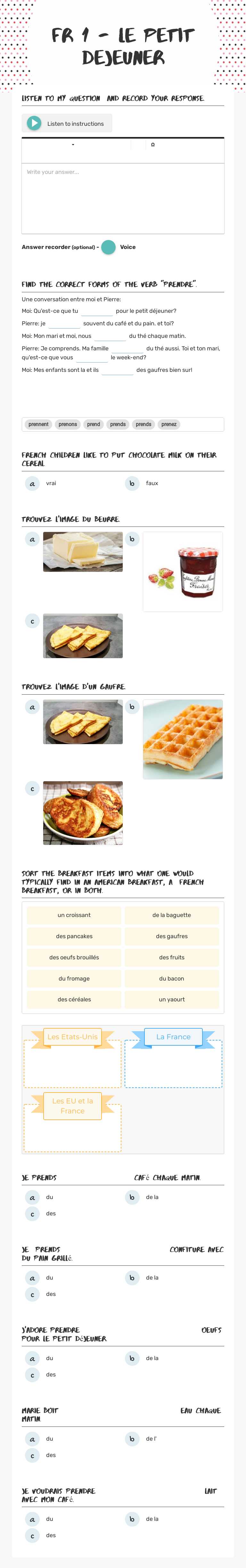 Fr 1 - Le Petit Dejeuner worksheet preview image