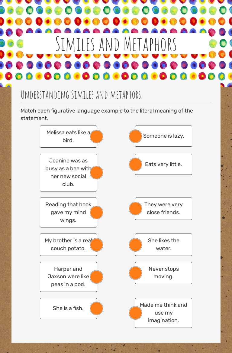 Similes and Metaphors Grade 5 worksheet preview