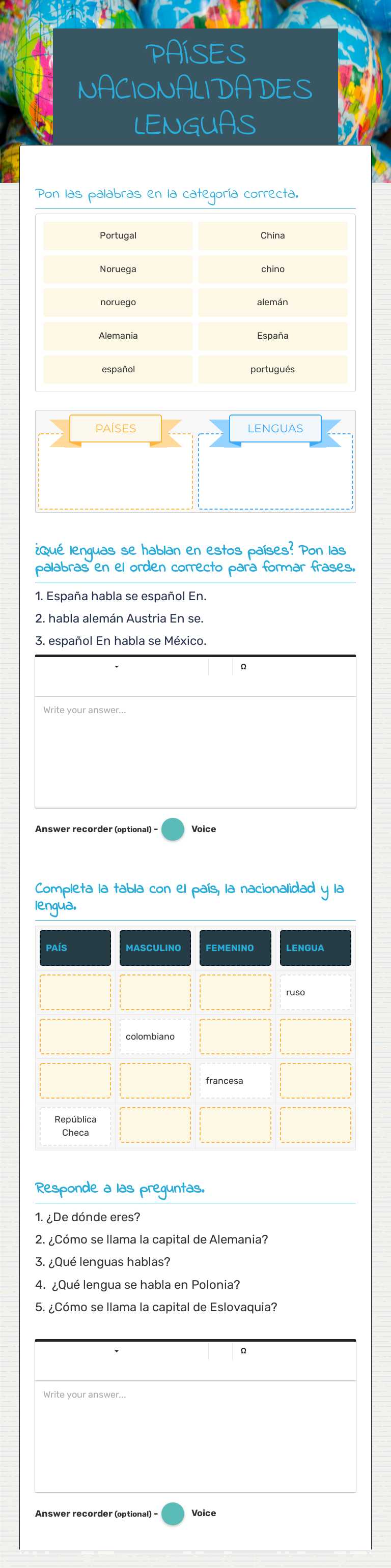 PAÍSES NACIONALIDADES LENGUAS worksheet preview image