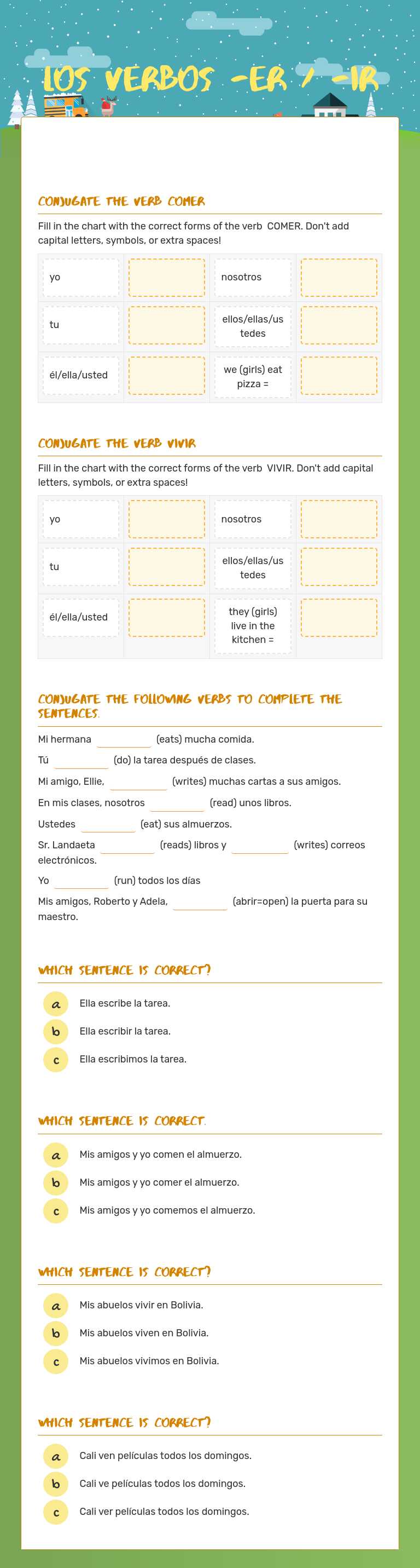 Los verbos 
-ER / -Ir Grade 7 worksheet preview
