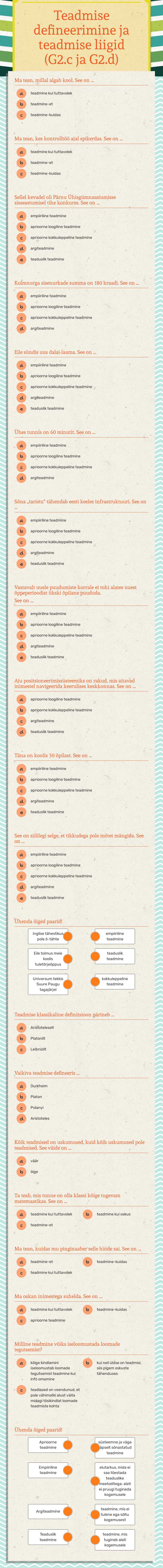 Teadmise defineerimine ja teadmise liigid Other worksheet preview