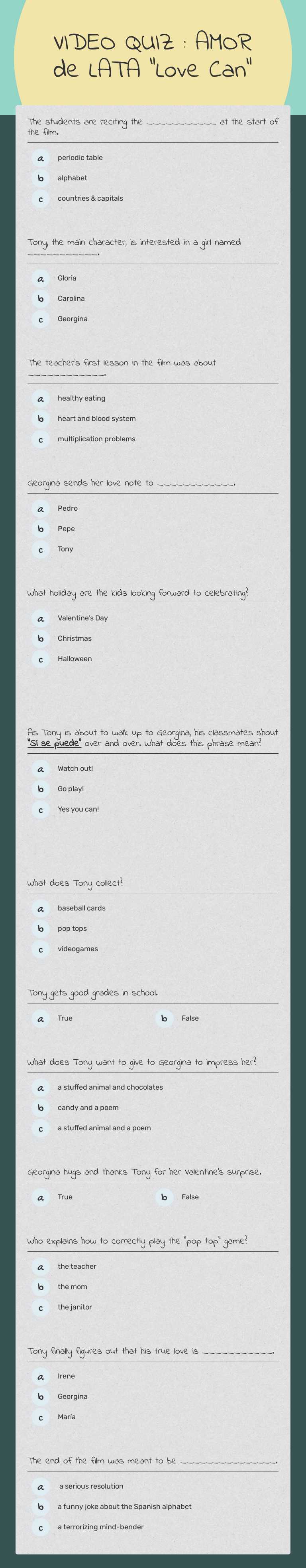 VIDEO QUIZ : 
AMOR de LATA
"Love Can" worksheet preview image