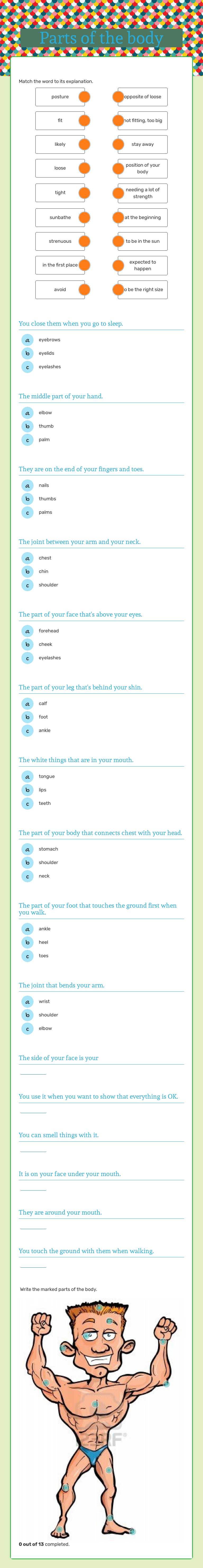 Parts of the body worksheet preview