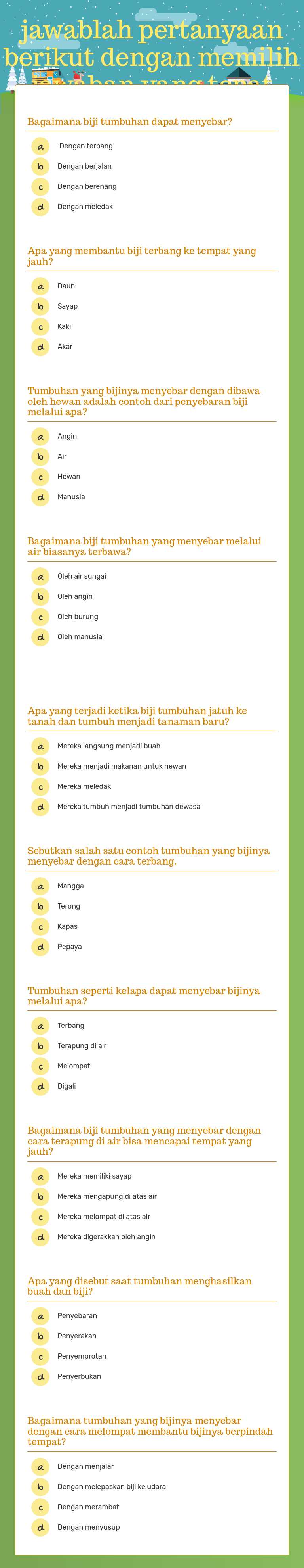 jawablah pertanyaan berikut dengan memilih jawaban yang tepat worksheet preview image