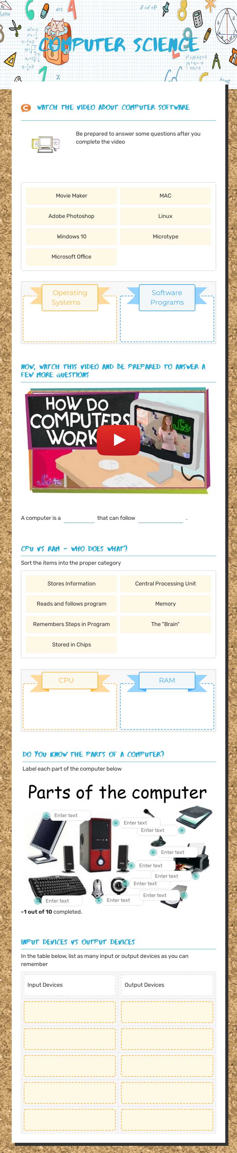 Computer Science worksheet preview image