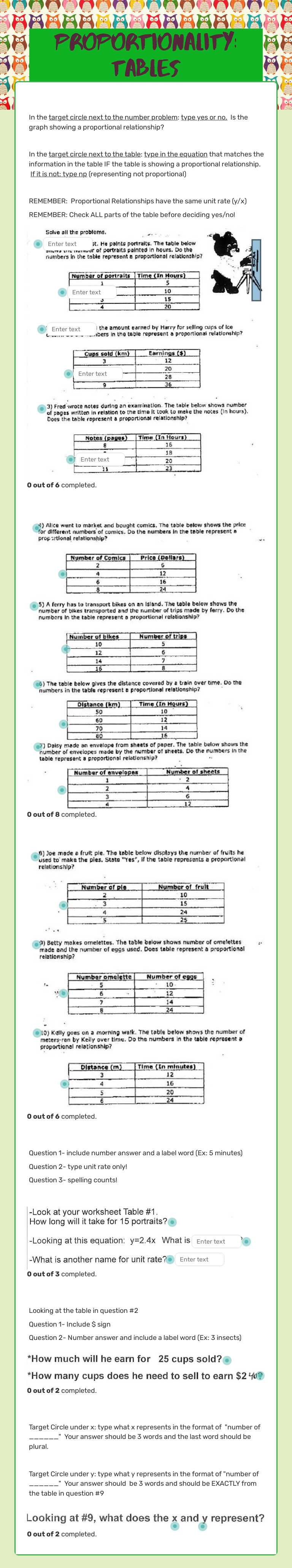 Proportionality: Tables worksheet preview image