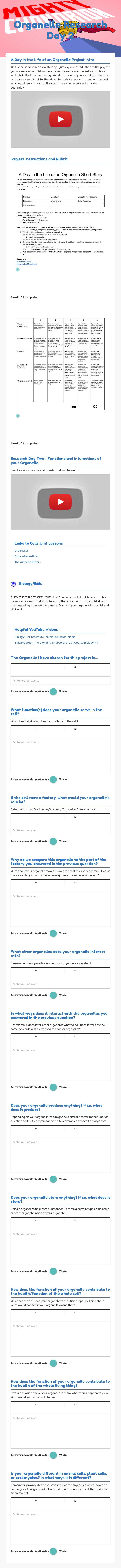 Organelle Research Day 2 worksheet preview image