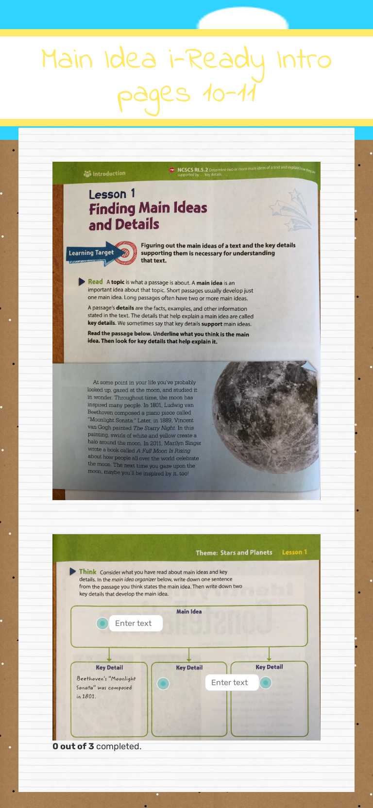 Main Idea i-Ready Intro pages 10-11 worksheet preview image