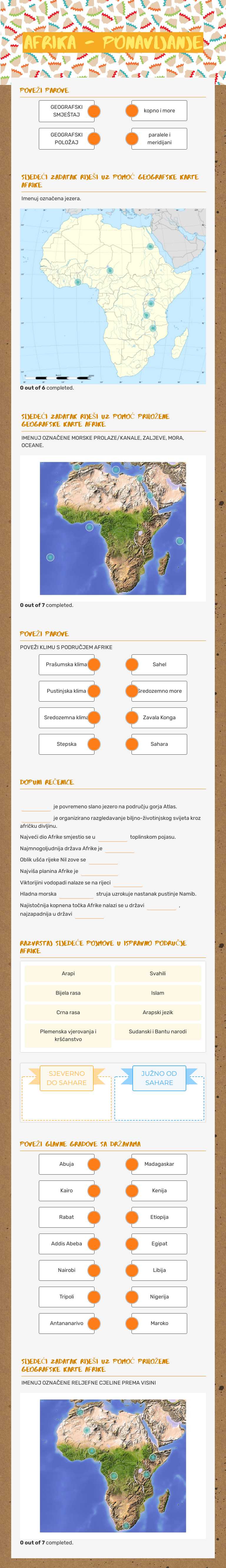 Afrika - ponavljanje Grade 6 worksheet preview