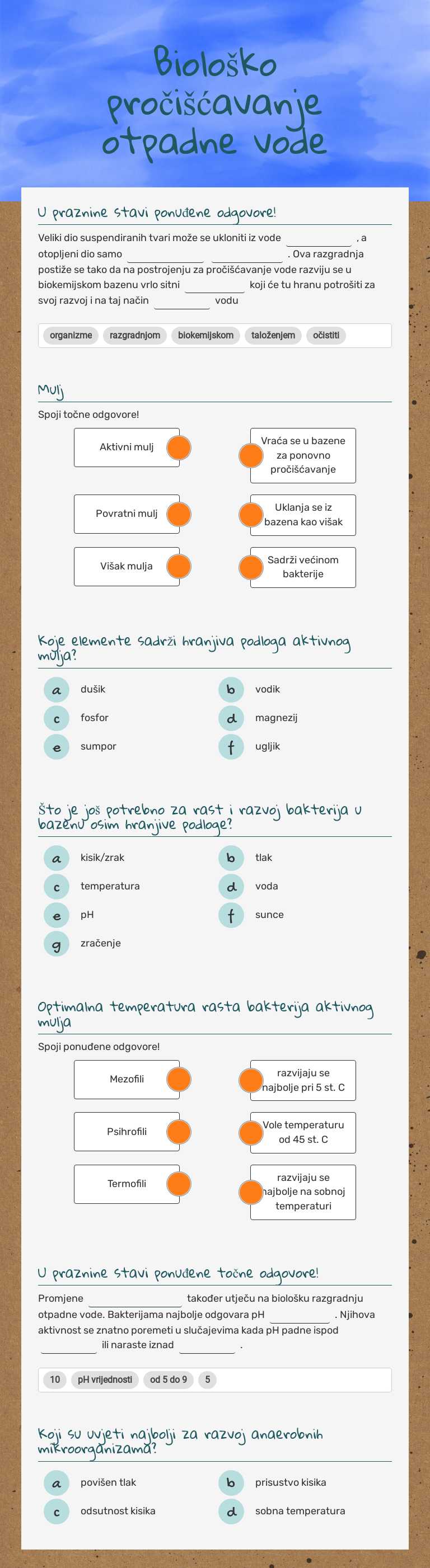 Biološko pročišćavanje otpadne vode worksheet preview image