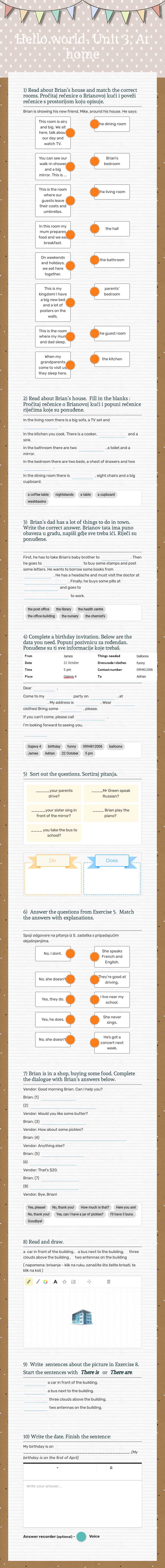 Hello world- Unit 3, At home worksheet preview image
