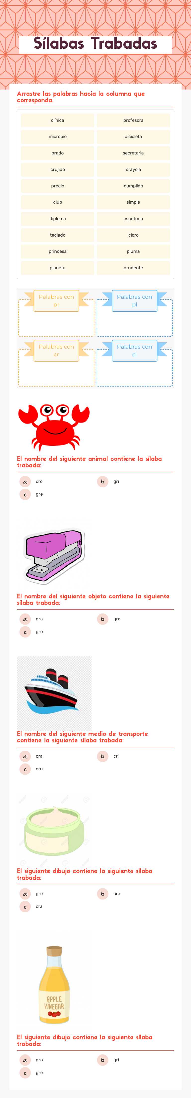 Sílabas Trabadas worksheet preview