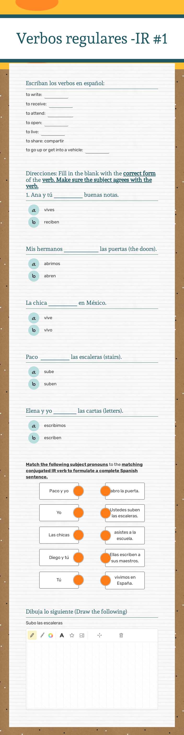 Verbos regulares -IR #1 Grade 7 worksheet preview