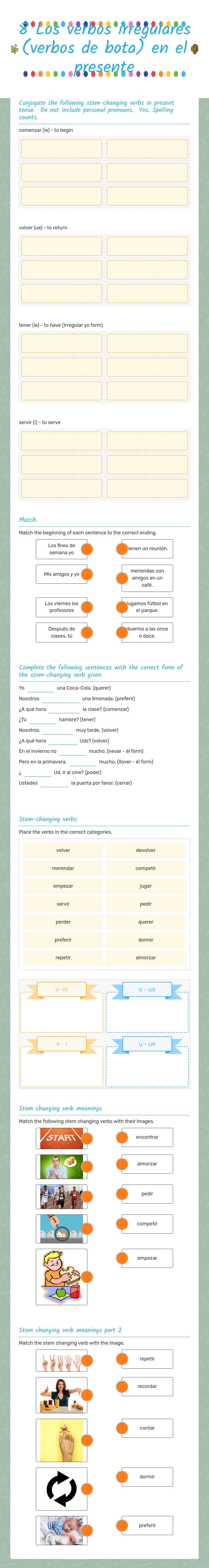 8 Los verbos irregulares (verbos de bota) en el presente worksheet preview image