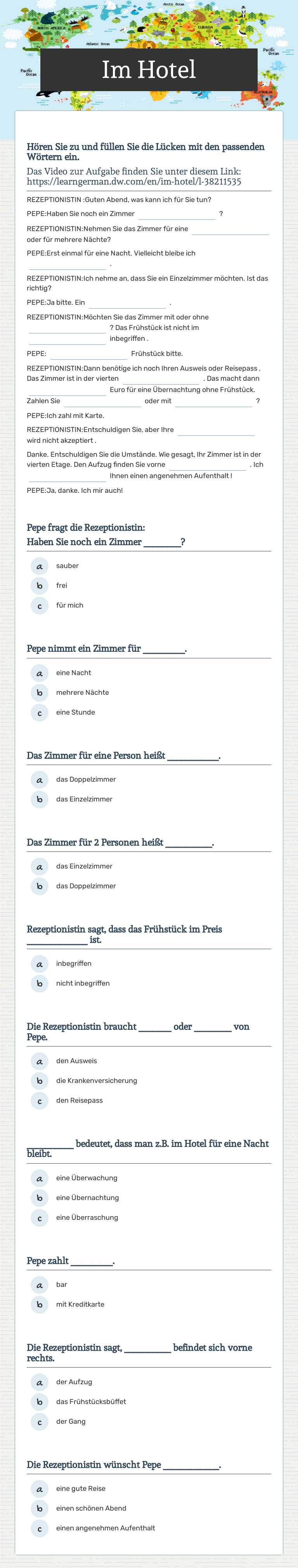 Im Hotel worksheet preview image