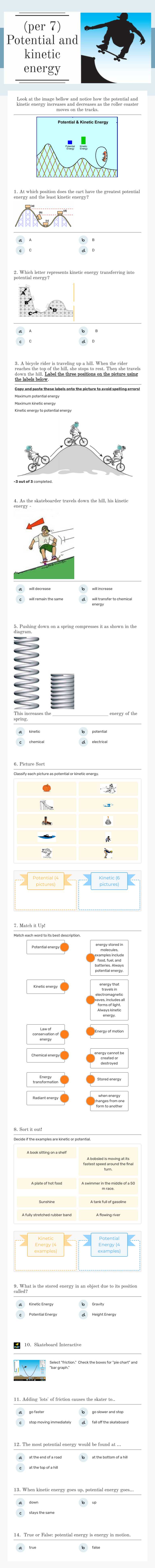 (per 7) Potential and kinetic energy Grade 6 worksheet preview